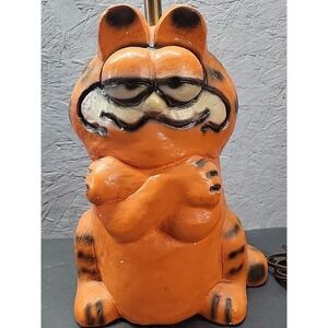 Vtg Garfield Ceramic Lamp, Large, 1980's - Working - Missing Felt Bottom